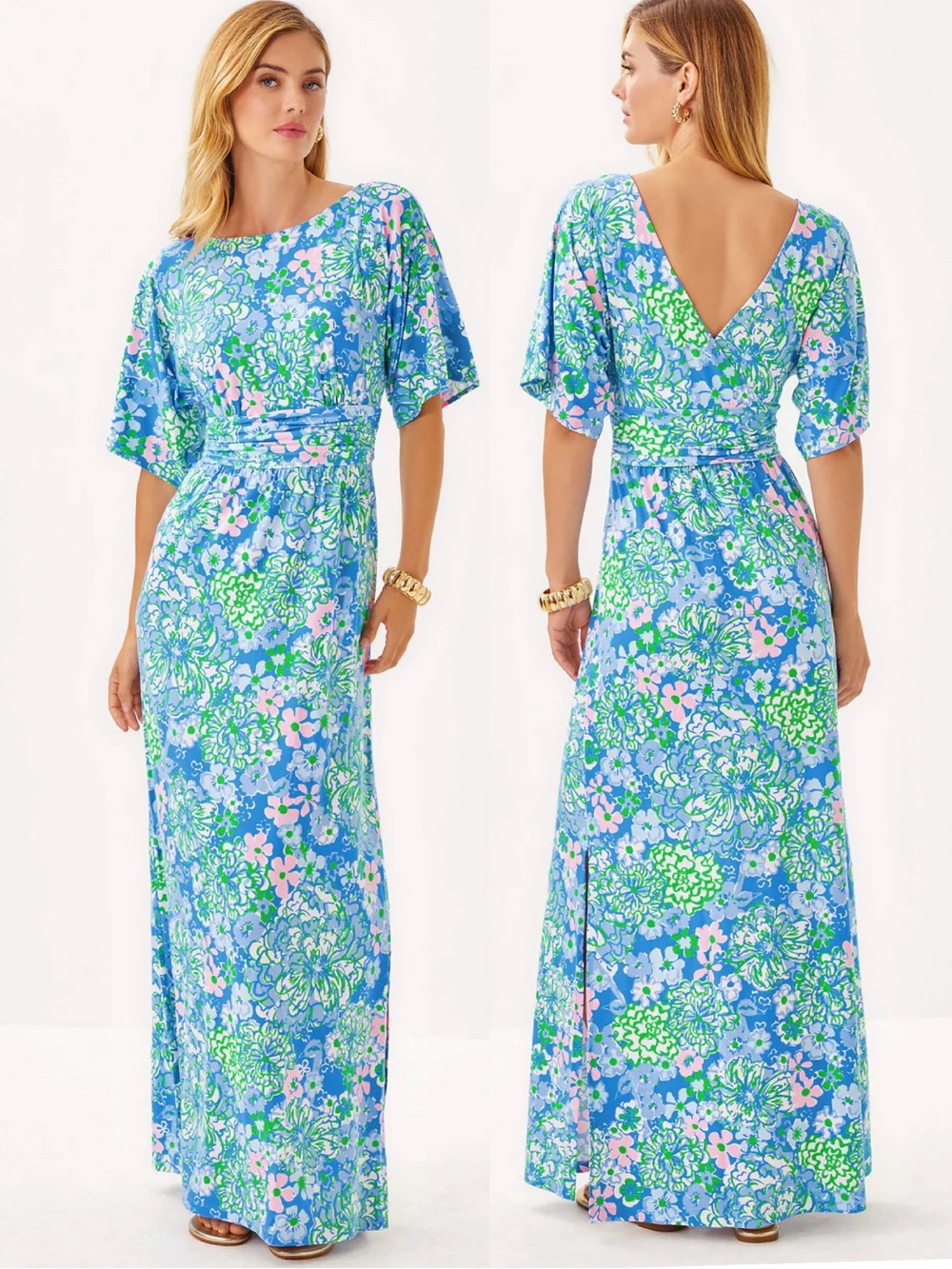 Lilly Pulitzer Parigi Boat Neck Maxi Dress Plumes in Sunwashed Blue Size XL